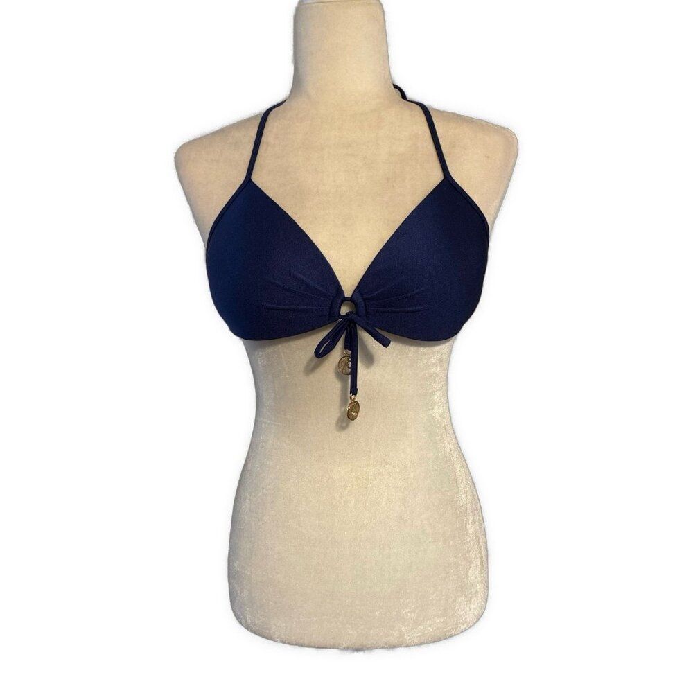 luli fama swimwear Solid Navy Blue Push Up Bikini Top Small